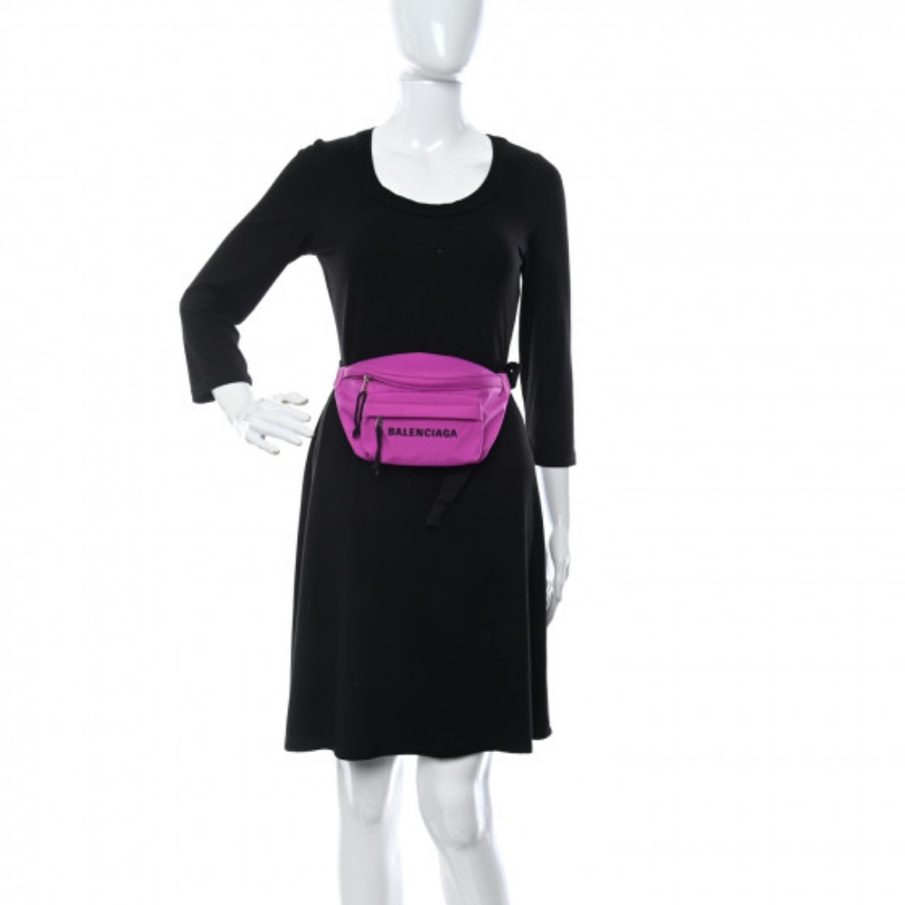 BALENCIAGA Sport Nylon Logo Embroidered Small Wheel Beltpack Fuchsia